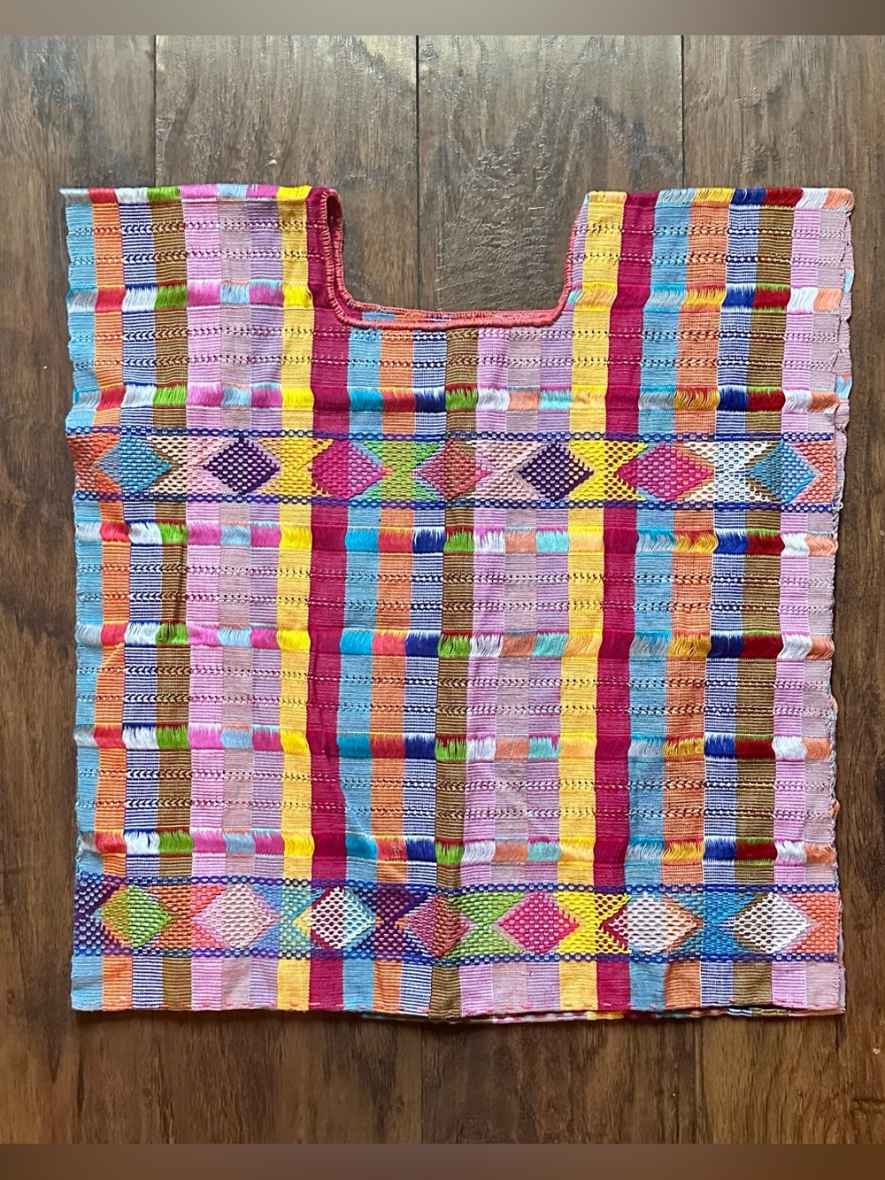 Handwoven Authentic Chiapas Mexican Huipil Top Rainbow Stripe